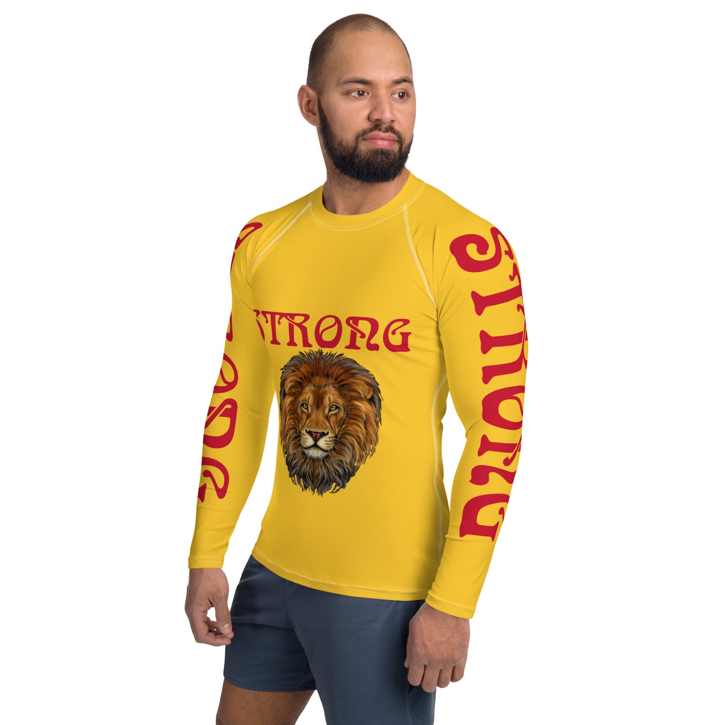 “STRONG”Yellow Men's Rash Guard W/Red Font