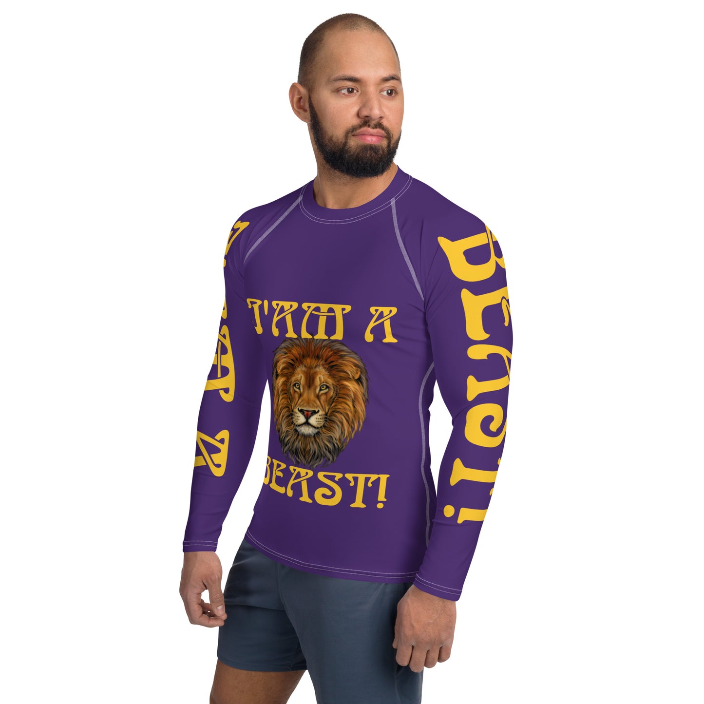 “I’AM A BEAST!” Purple Men's Rash Guard W/Yellow Font