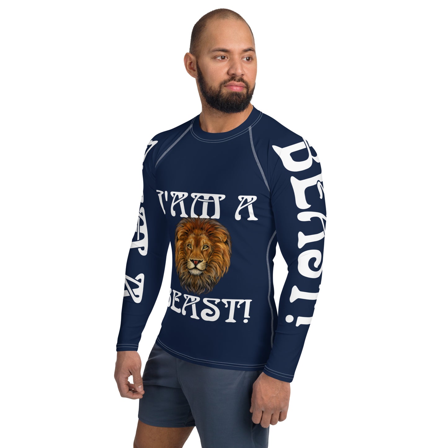 “I’AM A BEAST!”Navy Men's Rash Guard W/White Font