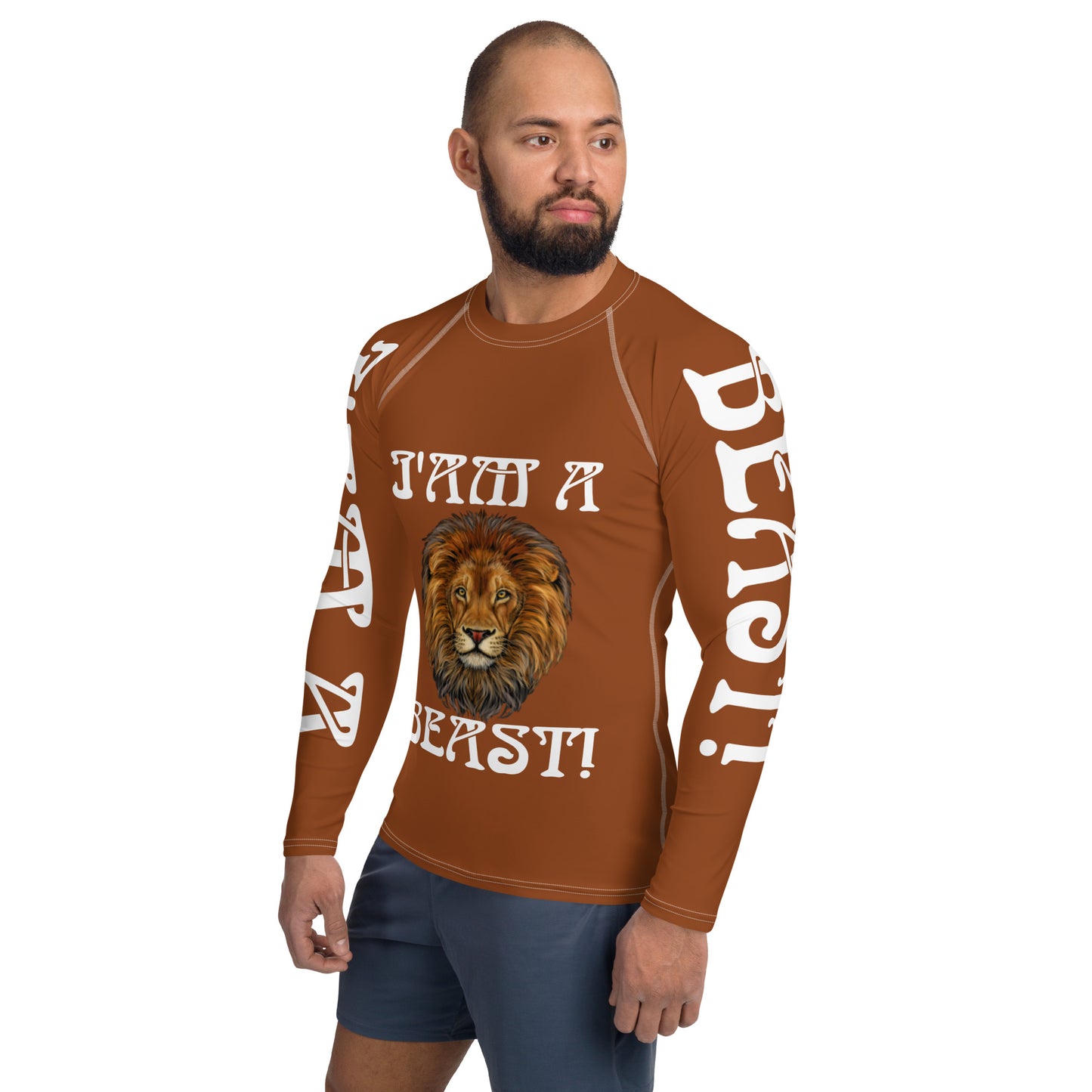 “I’AM A BEAST!”Brown Men's Rash Guard W/White Font