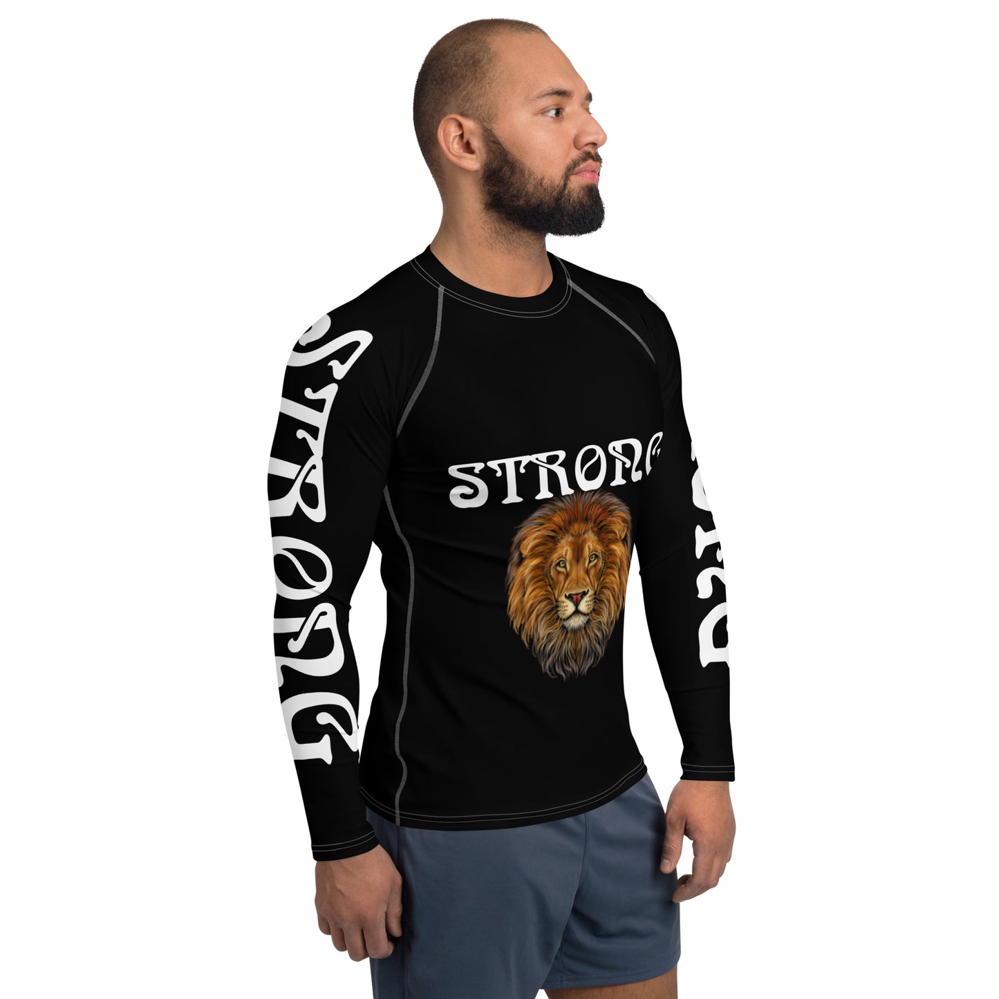 “STRONG”Black Men's Rash Guard W/White Font