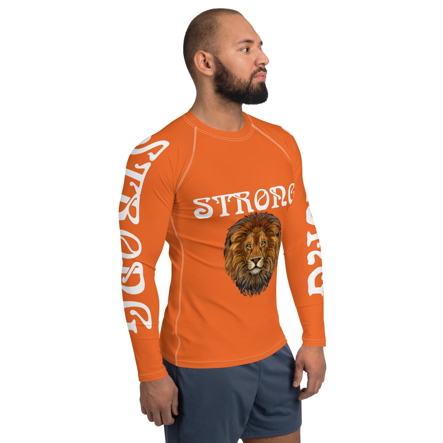 “STRONG”Orange Men's Rash Guard W/White Font