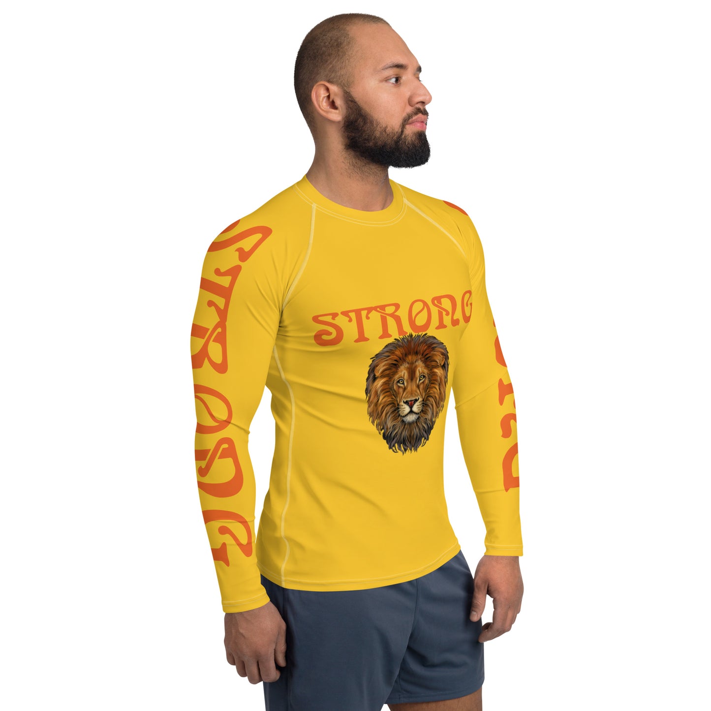 “STRONG”Yellow Men's Rash Guard W/Orange Font