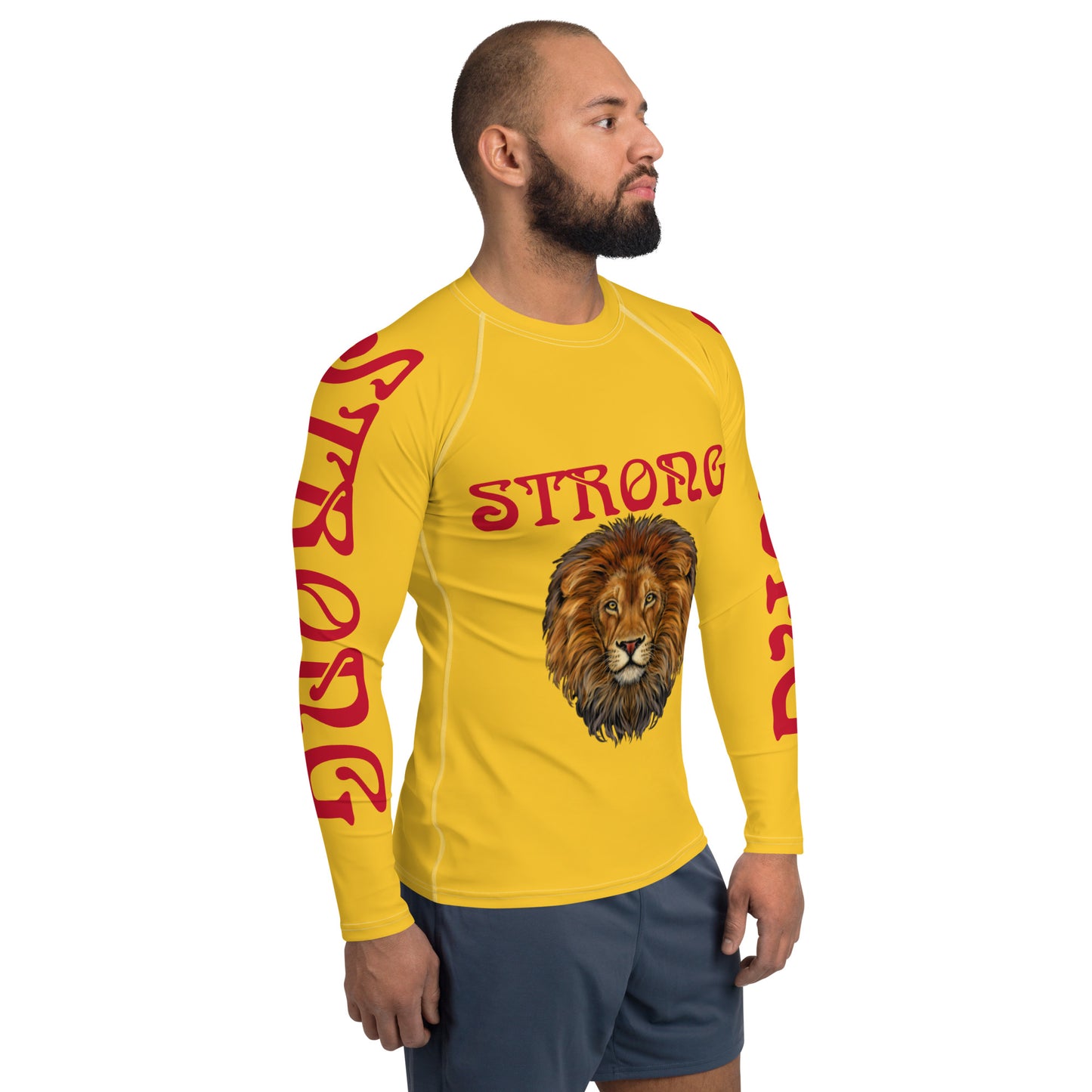 “STRONG”Yellow Men's Rash Guard W/Red Font