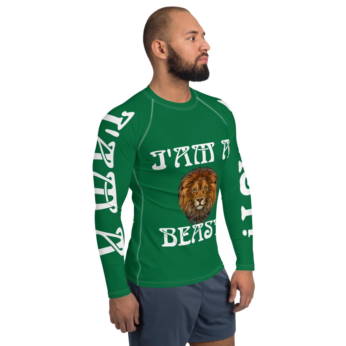 “I’AM A BEAST!”Green Men's Rash Guard W/White Font