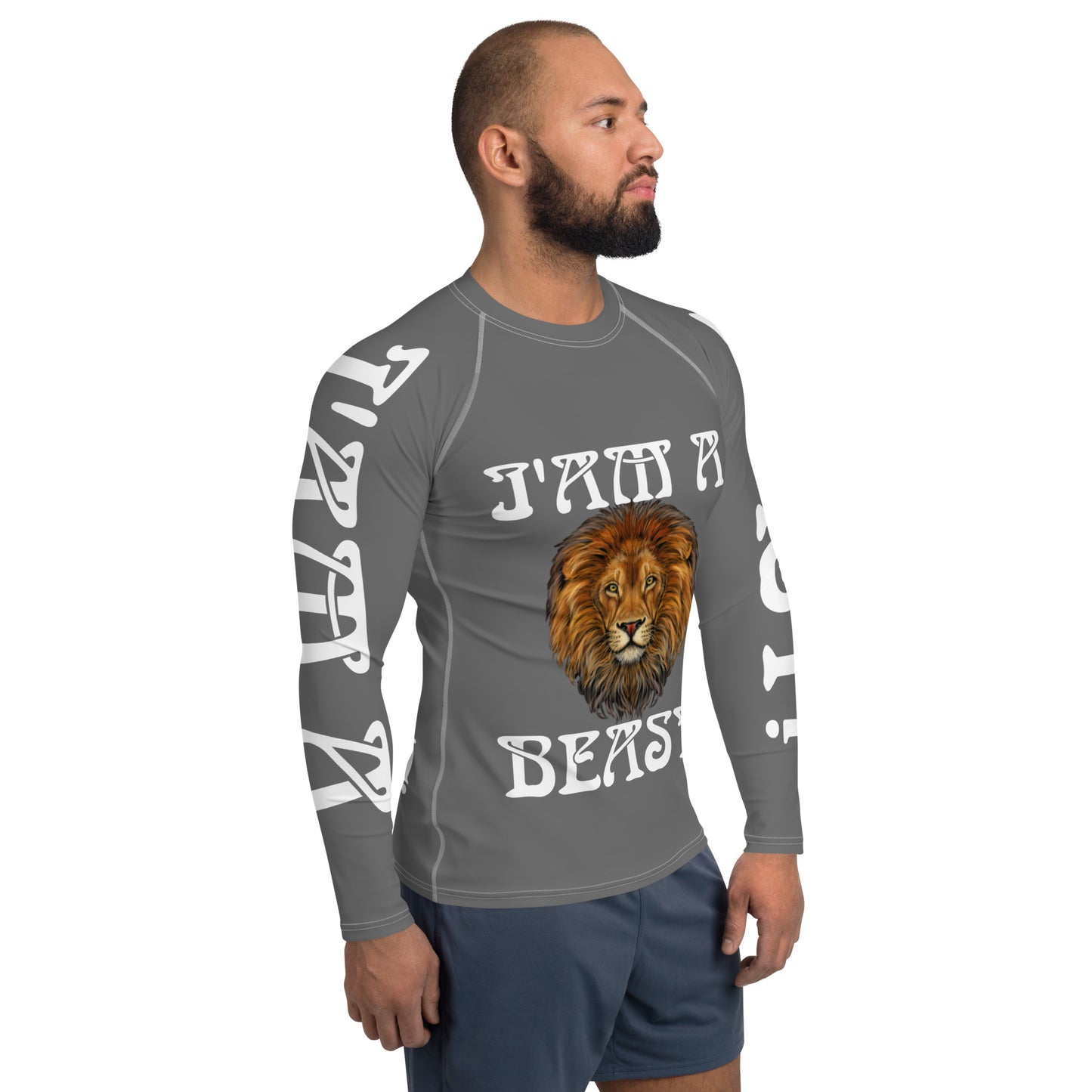 “I’AM A BEAST!”Grey Men's Rash Guard W/White Font