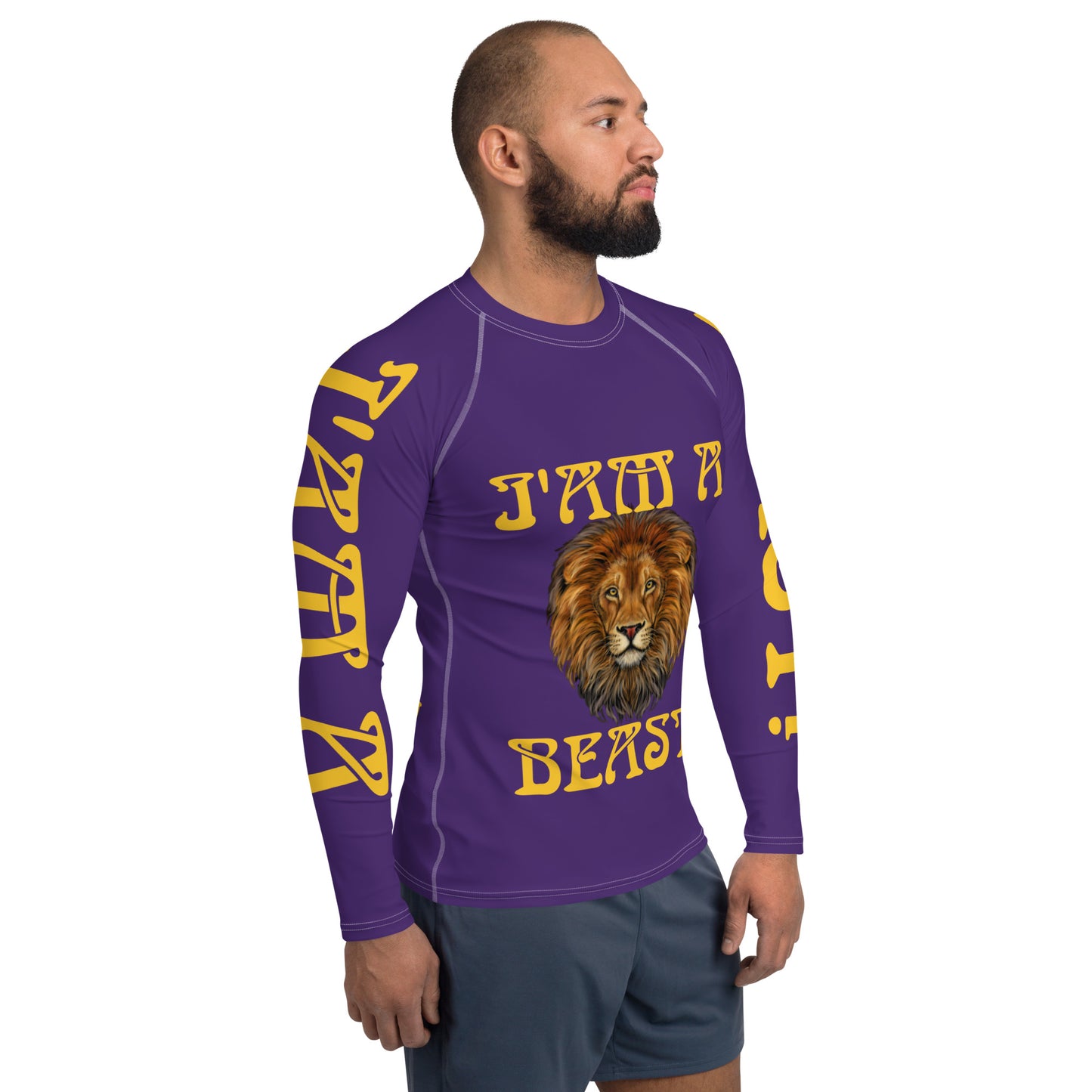 “I’AM A BEAST!” Purple Men's Rash Guard W/Yellow Font