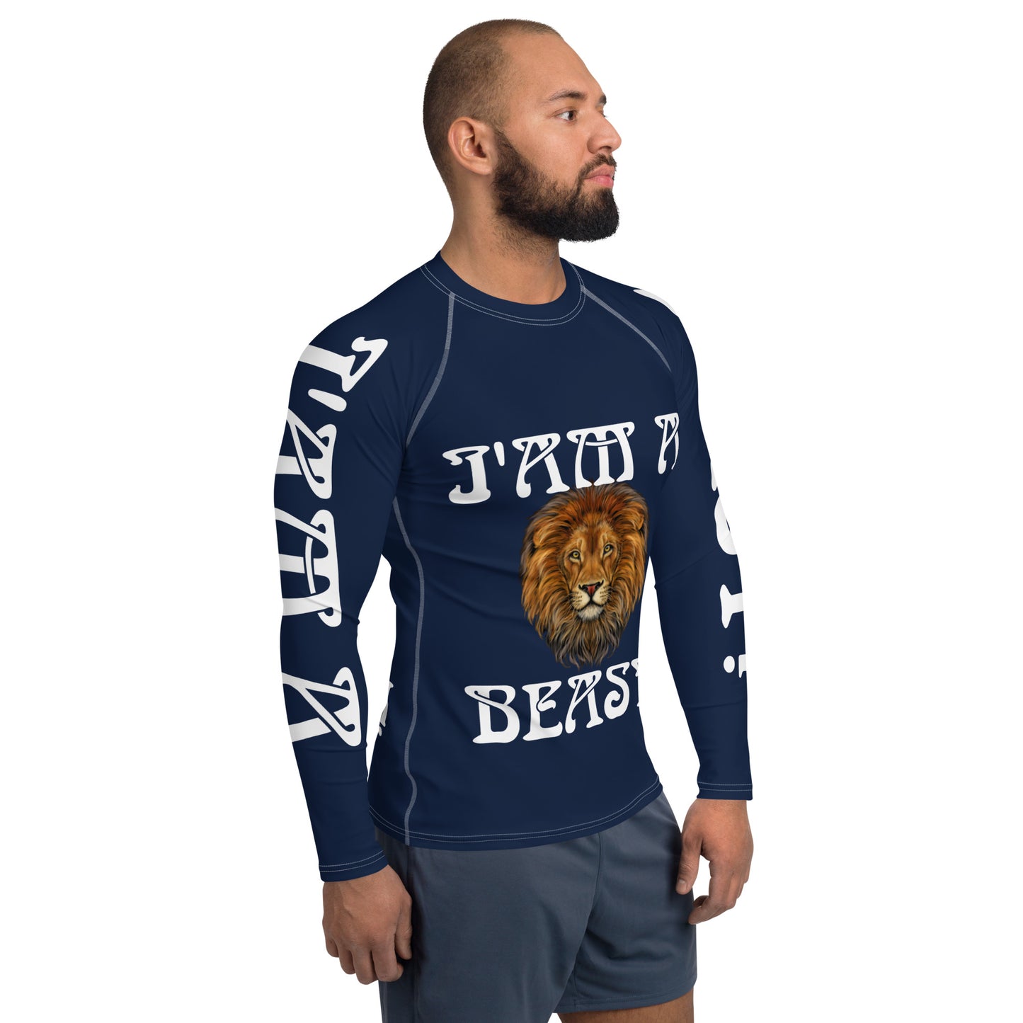 “I’AM A BEAST!”Navy Men's Rash Guard W/White Font