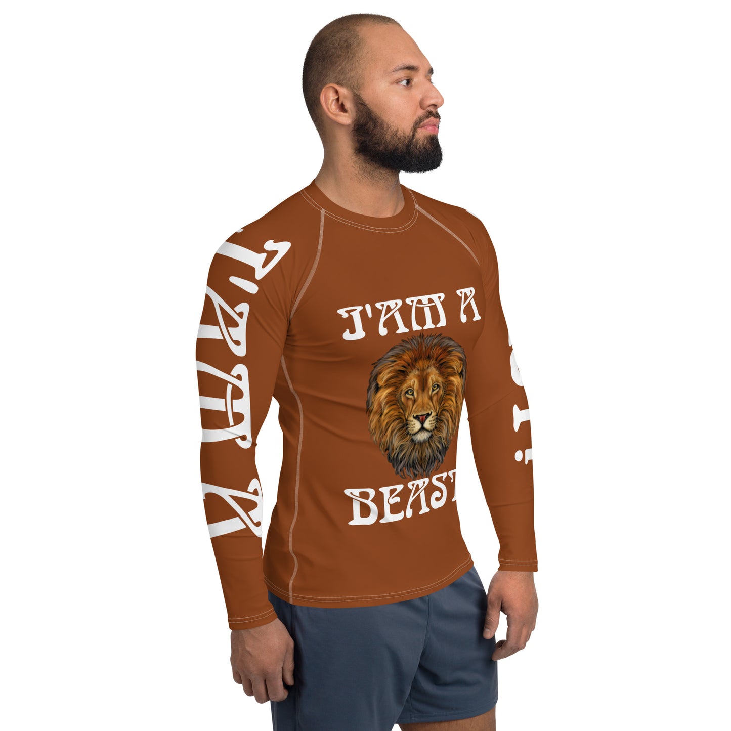 “I’AM A BEAST!”Brown Men's Rash Guard W/White Font