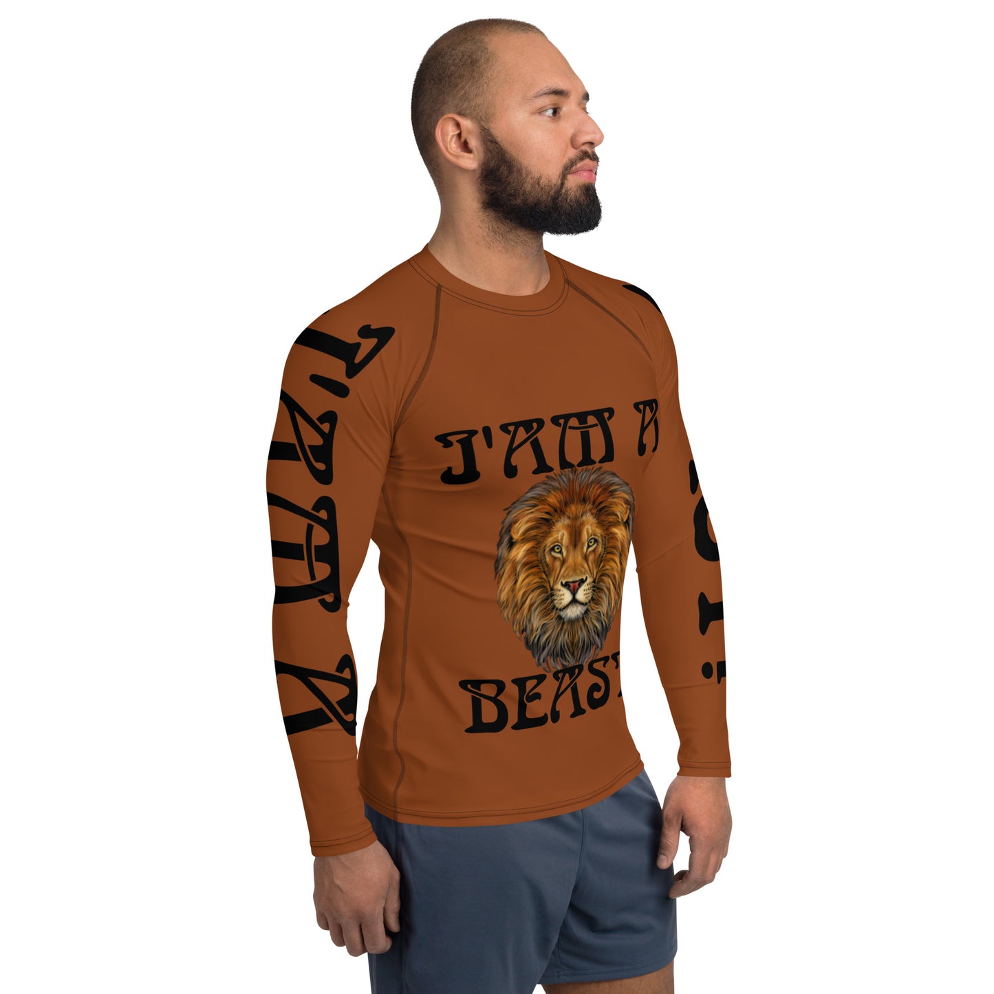 “I’AM A BEAST!”Brown Men's Rash Guard W/Black Font