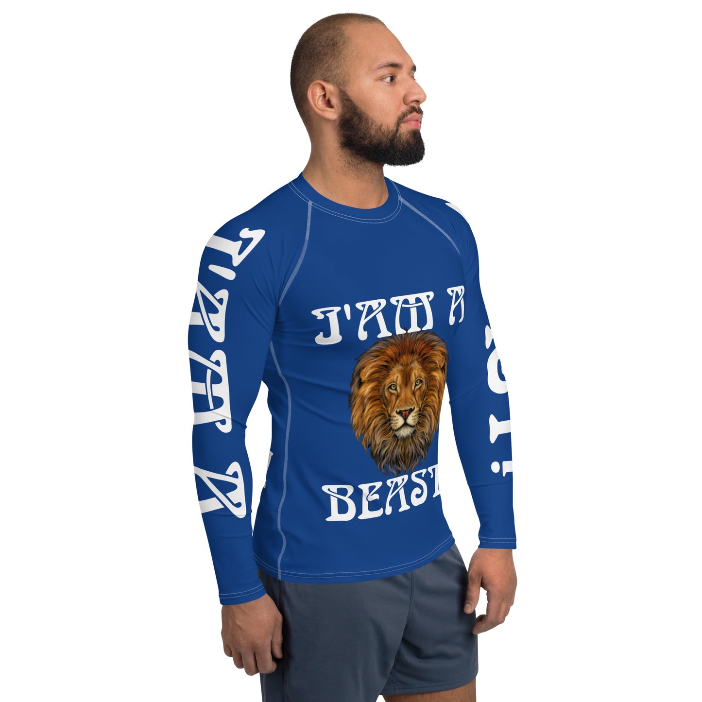 “I’AM A BEAST!”Blue Men's Rash Guard W/White Font