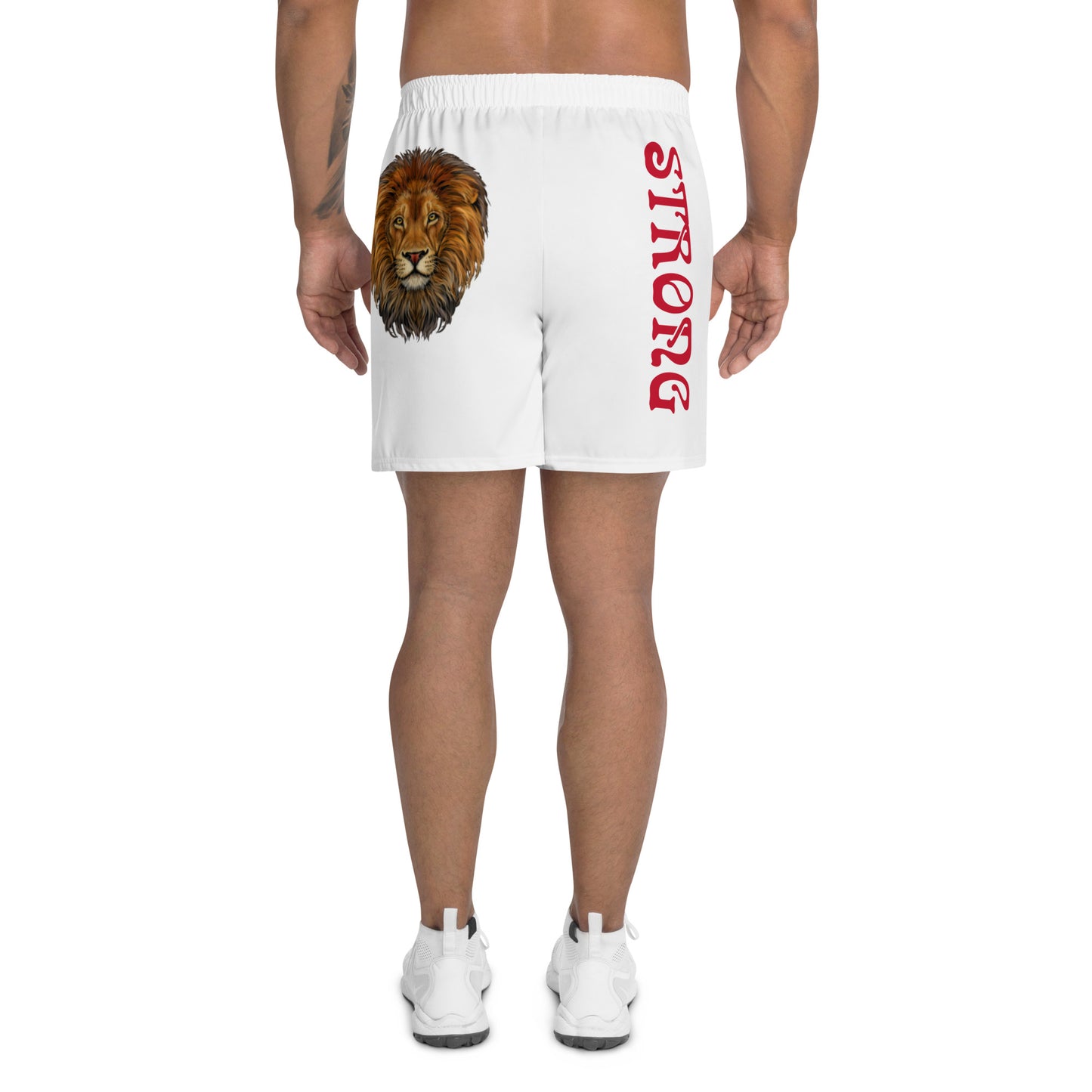 “STRONG” White Men's Athletic Shorts W/Red Font