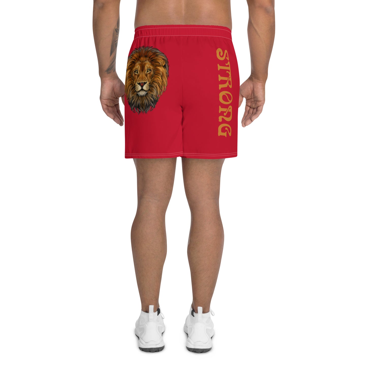 “STRONG”Red Men's Athletic Shorts W/Bronze Font