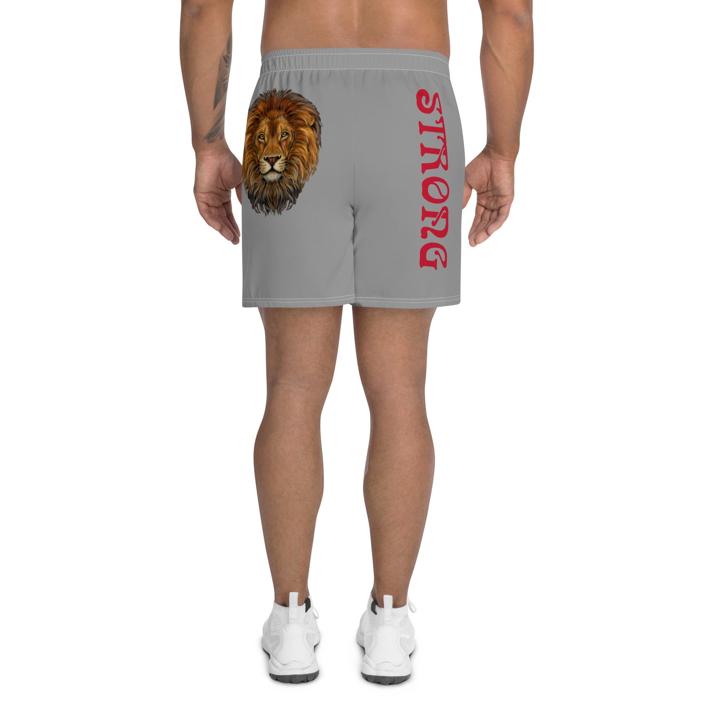 “STRONG”Grey Men's Athletic Shorts W/Red Font