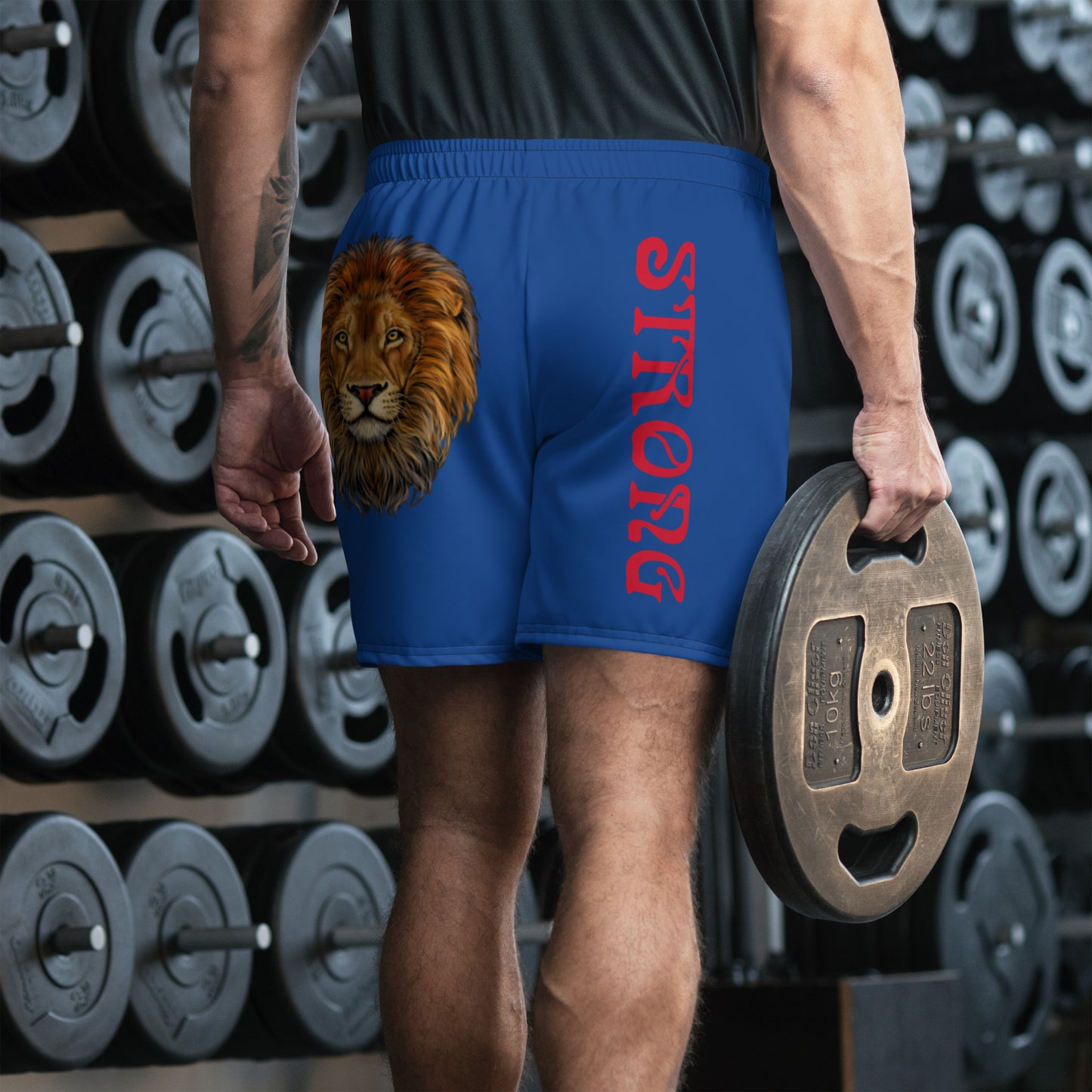 “STRONG”Blue Men's Athletic Shorts W/Red Font