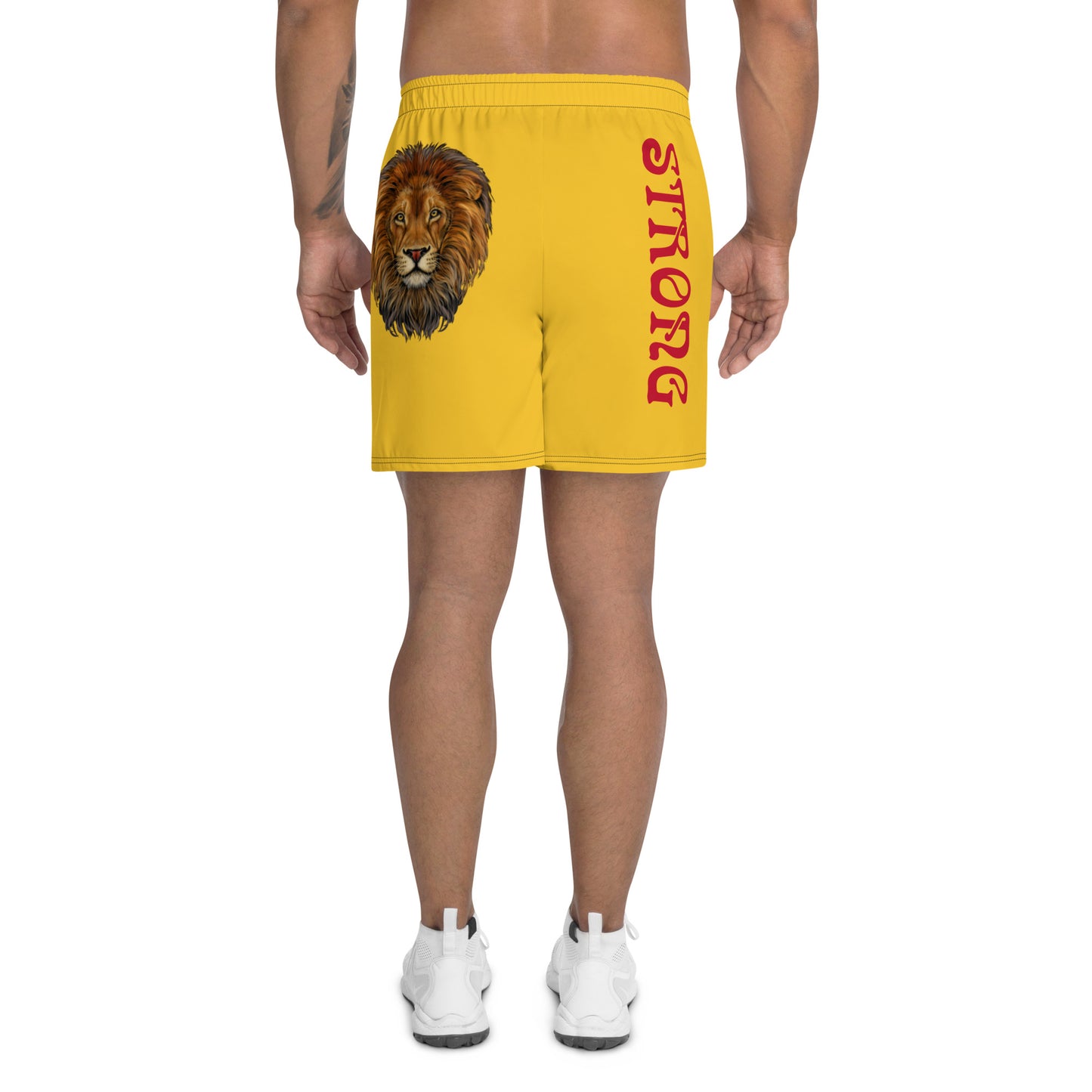 “STRONG”Yellow Men's Athletic Shorts W/Red Font