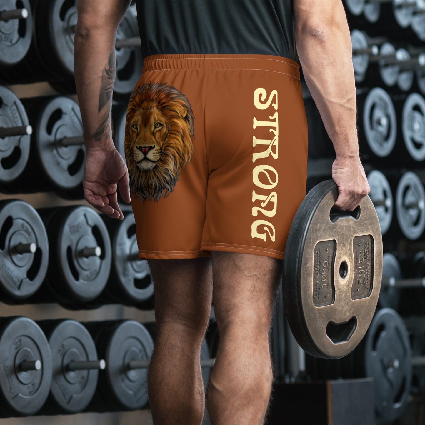 “STRONG”Brown Men's Athletic Shorts W/Banana Font