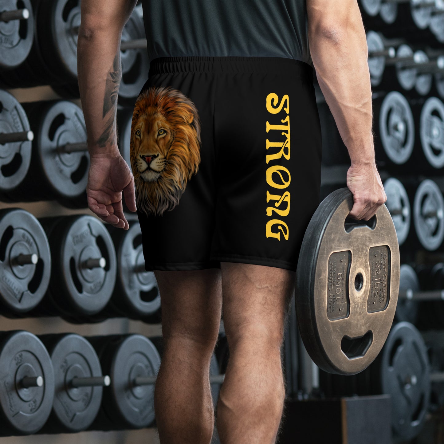 “STRONG”Black Men's Athletic Shorts W/Yellow Font