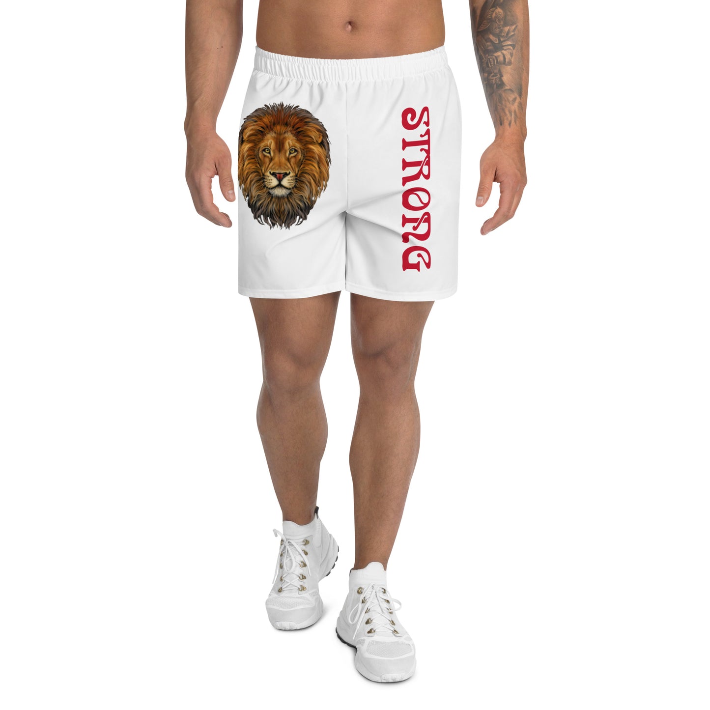 “STRONG” White Men's Athletic Shorts W/Red Font