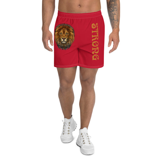 “STRONG”Red Men's Athletic Shorts W/Bronze Font