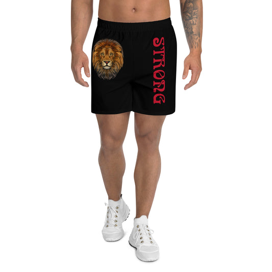 “STRONG” Black Men's Athletic Shorts W/Red Font