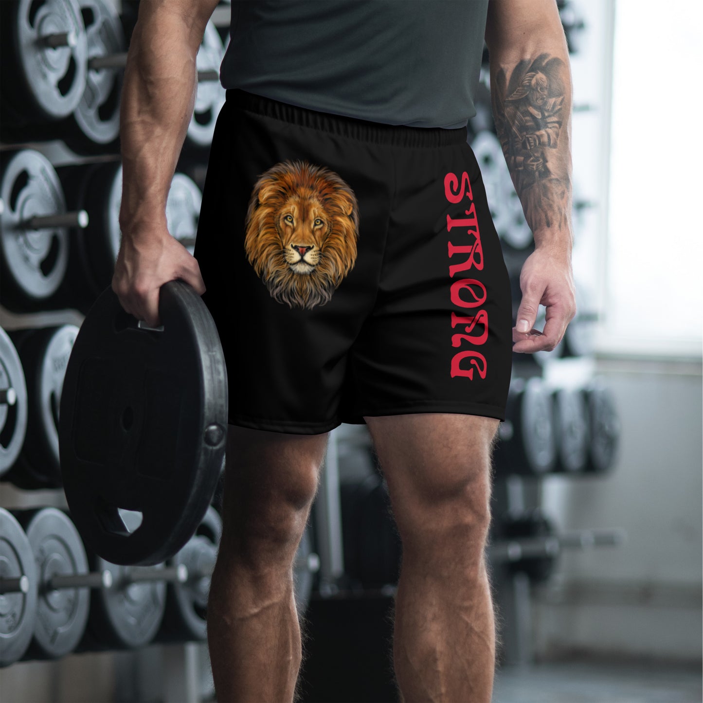 “STRONG” Black Men's Athletic Shorts W/Red Font