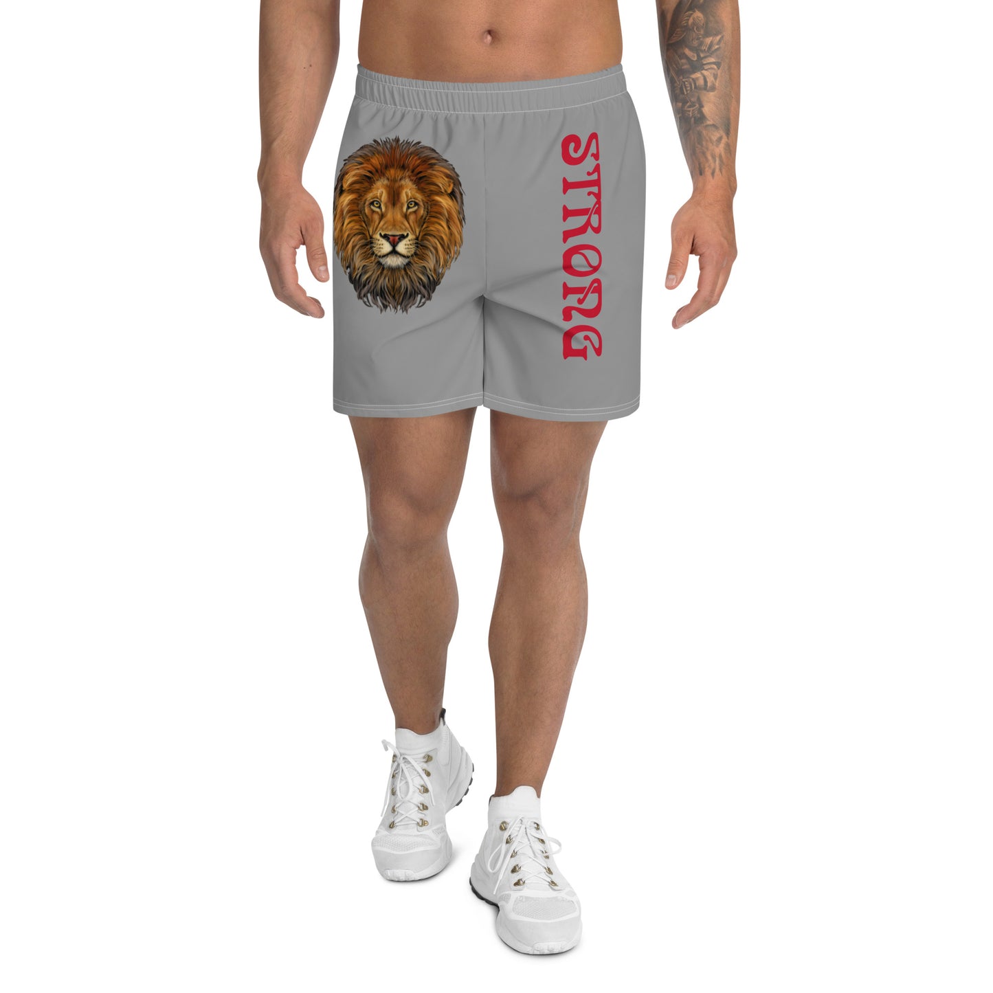 “STRONG”Grey Men's Athletic Shorts W/Red Font