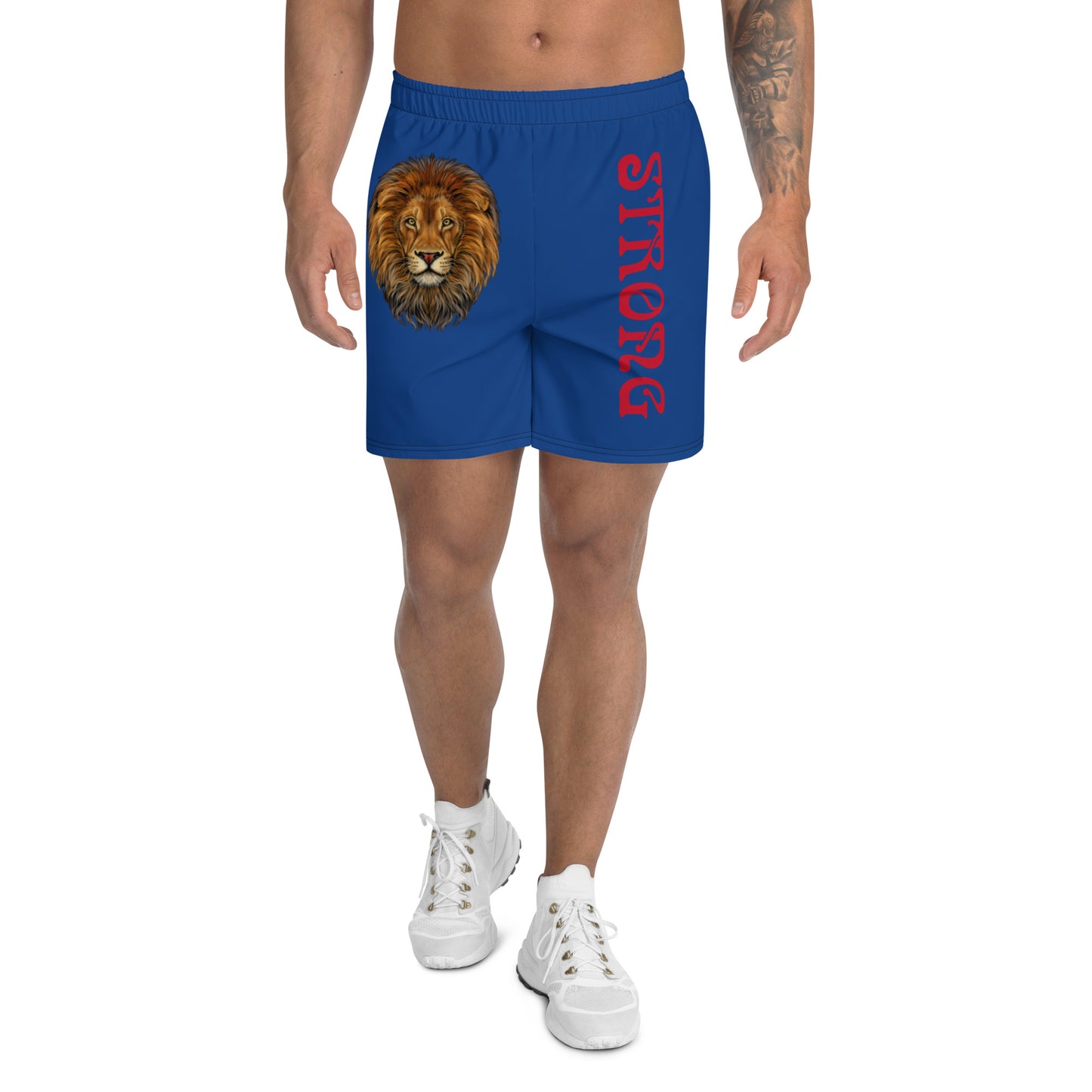 “STRONG”Blue Men's Athletic Shorts W/Red Font