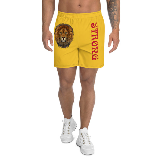 “STRONG”Yellow Men's Athletic Shorts W/Red Font