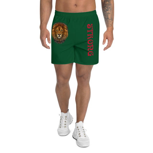 “STRONG” Green Men's Athletic Shorts W/Red Font