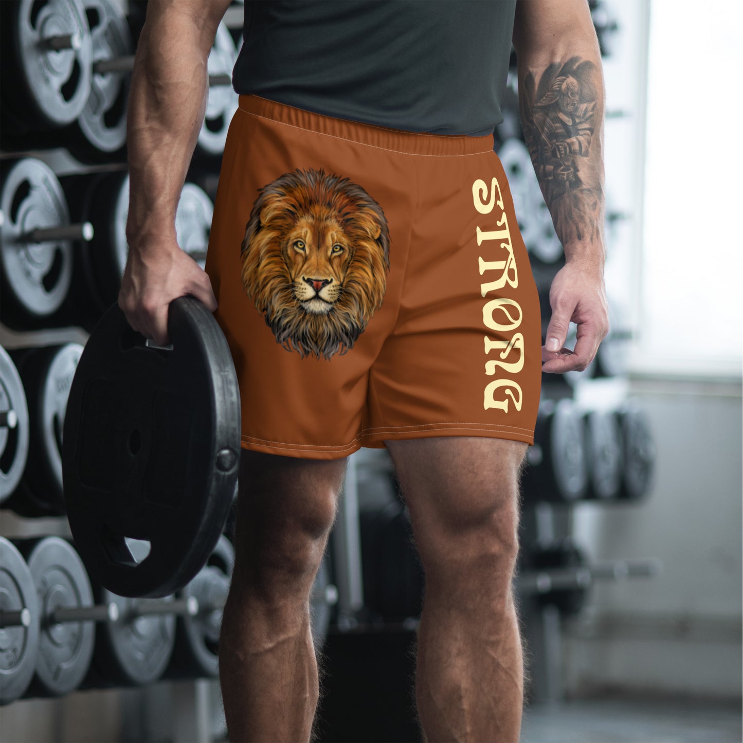 “STRONG”Brown Men's Athletic Shorts W/Banana Font