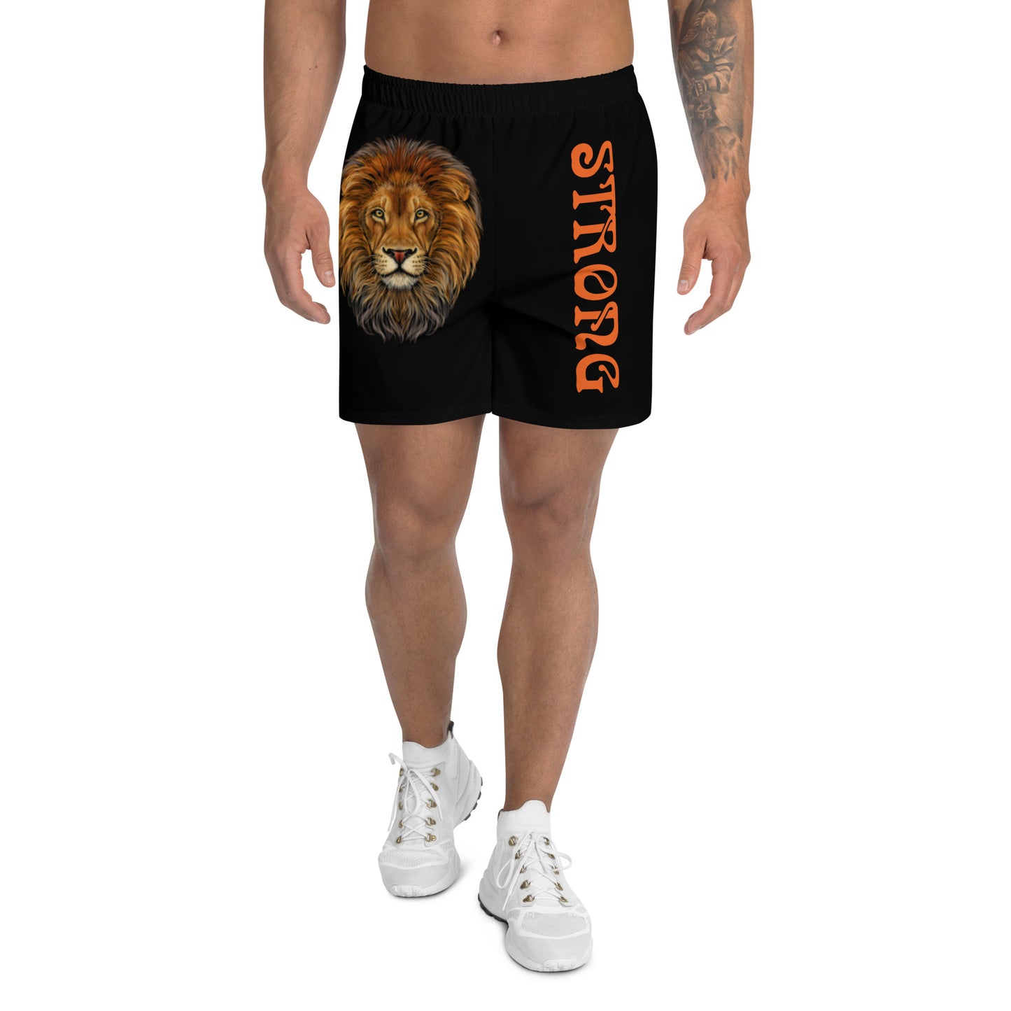 “STRONG”Black Men's Athletic Shorts W/Orange Font