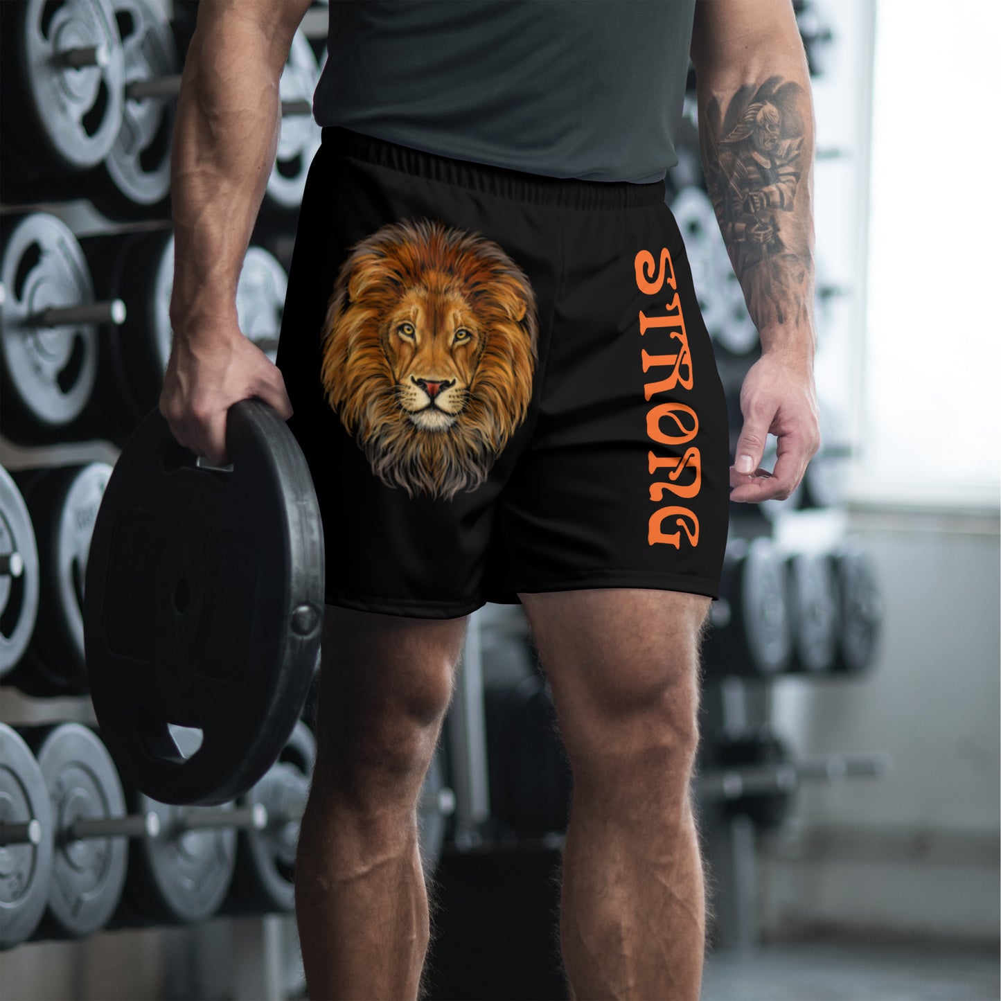 “STRONG”Black Men's Athletic Shorts W/Orange Font