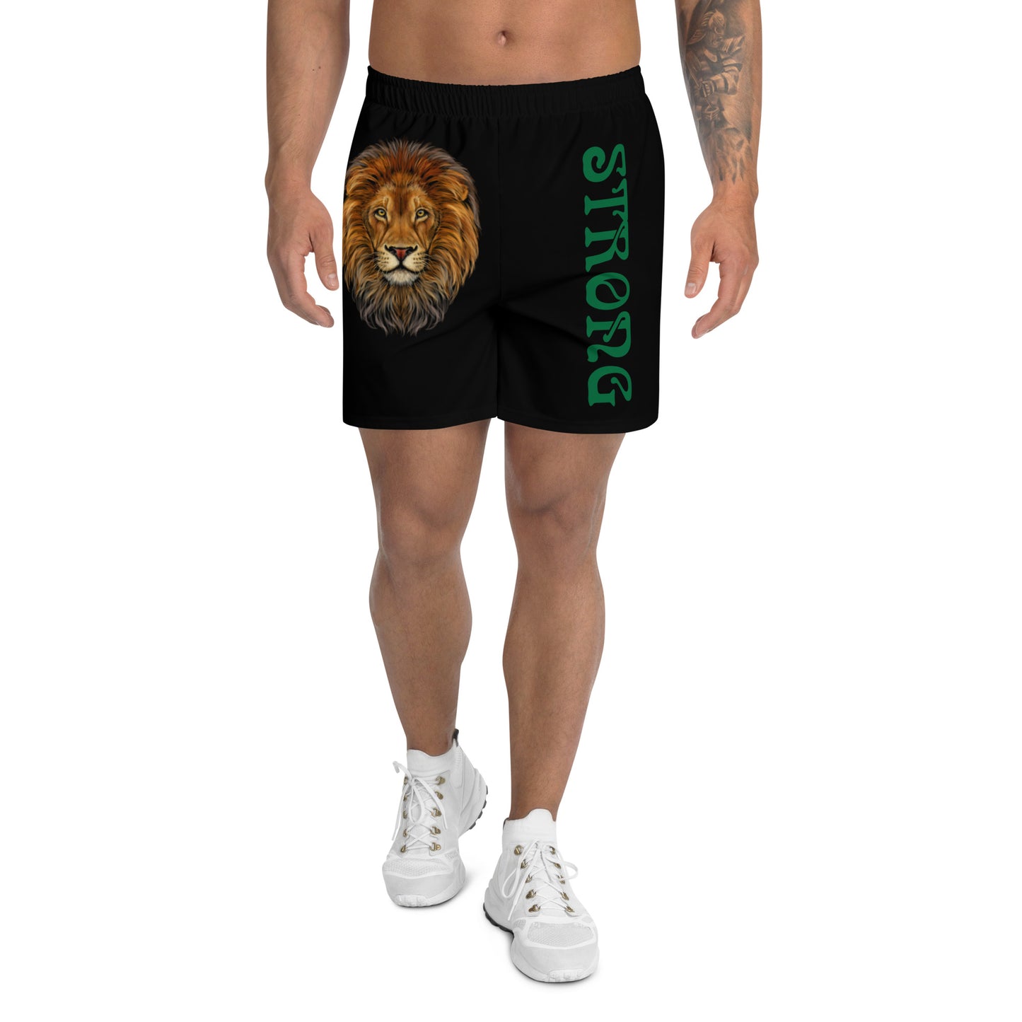 “STRONG” Black Men's Athletic Shorts W/Green Font