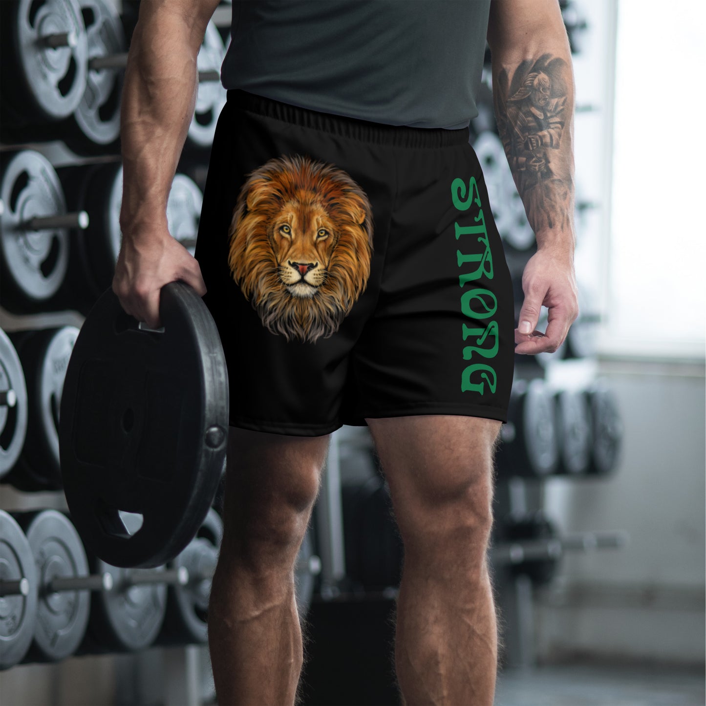 “STRONG” Black Men's Athletic Shorts W/Green Font