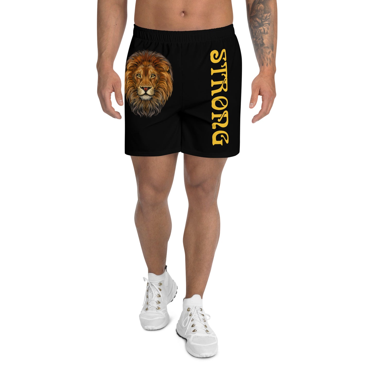 “STRONG”Black Men's Athletic Shorts W/Yellow Font