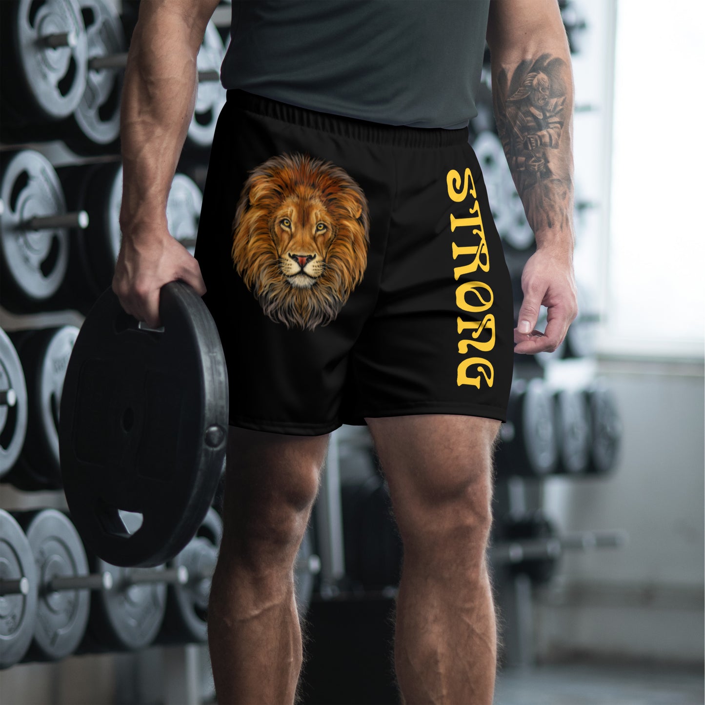 “STRONG”Black Men's Athletic Shorts W/Yellow Font