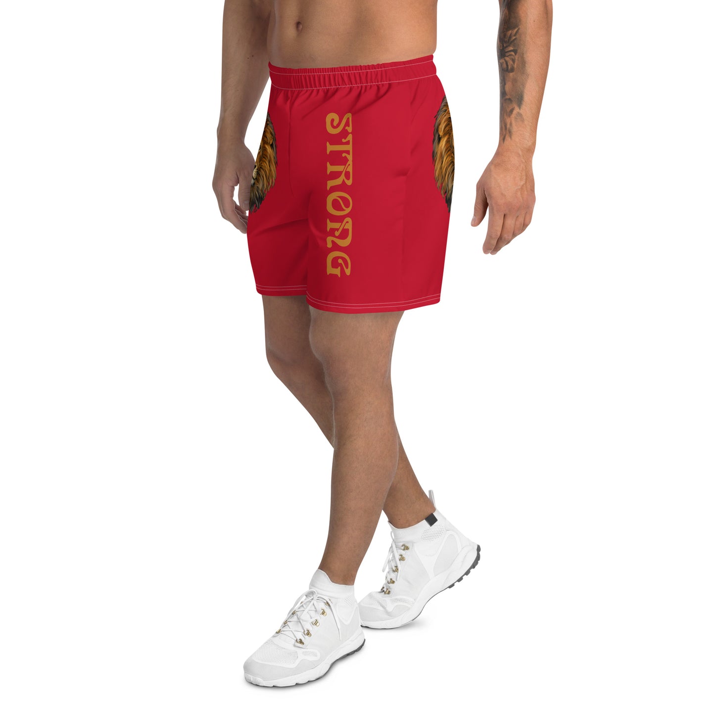 “STRONG”Red Men's Athletic Shorts W/Bronze Font