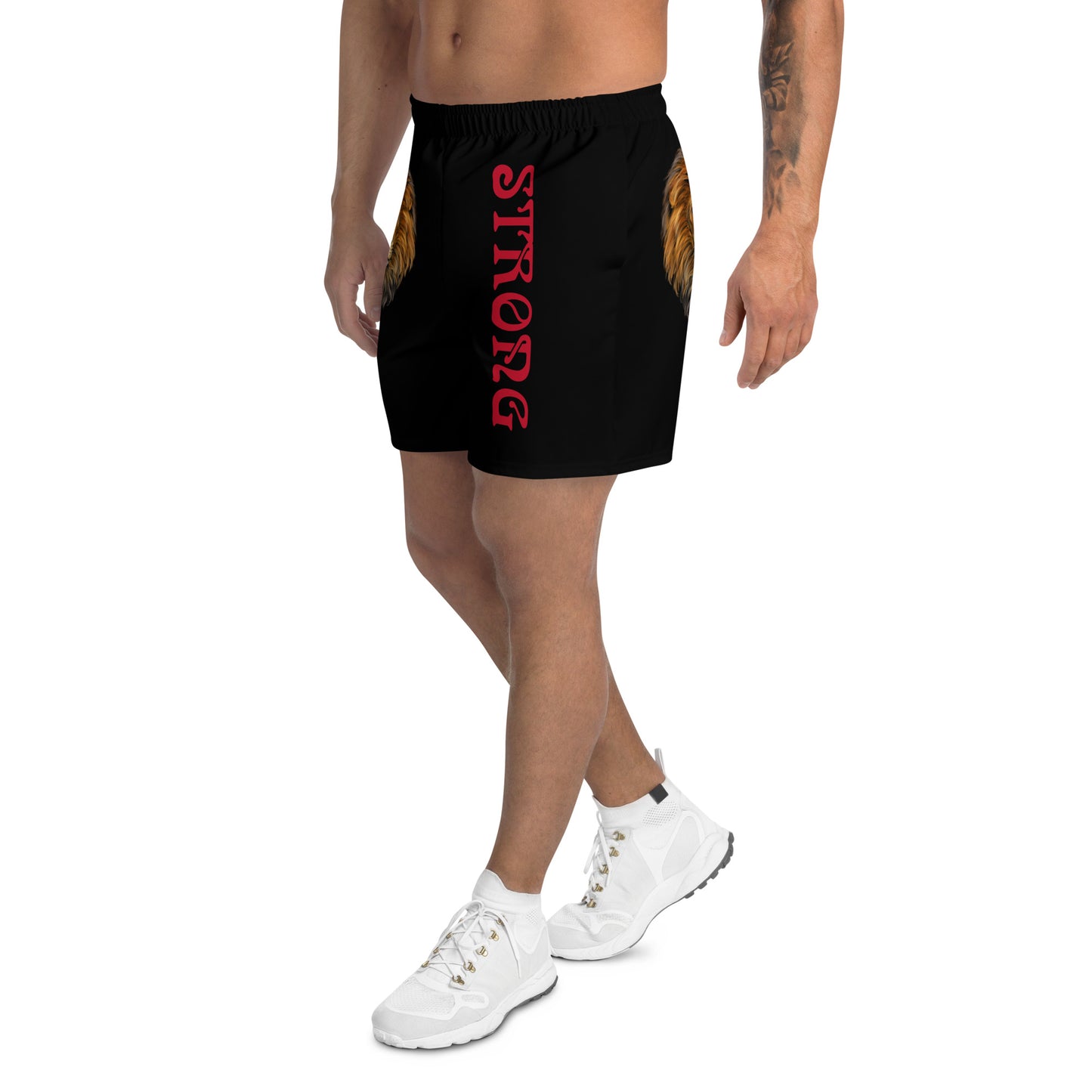 “STRONG” Black Men's Athletic Shorts W/Red Font