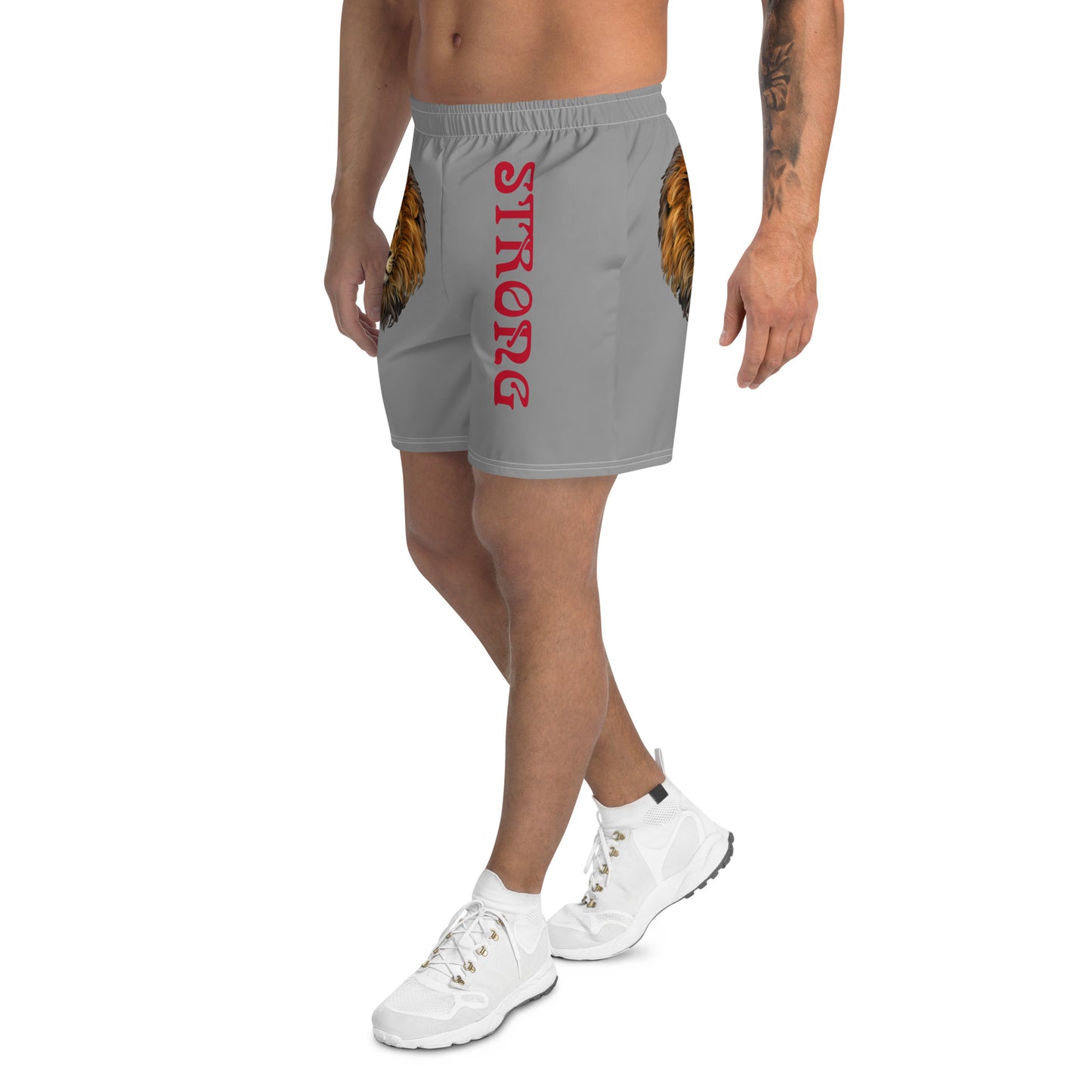 “STRONG”Grey Men's Athletic Shorts W/Red Font