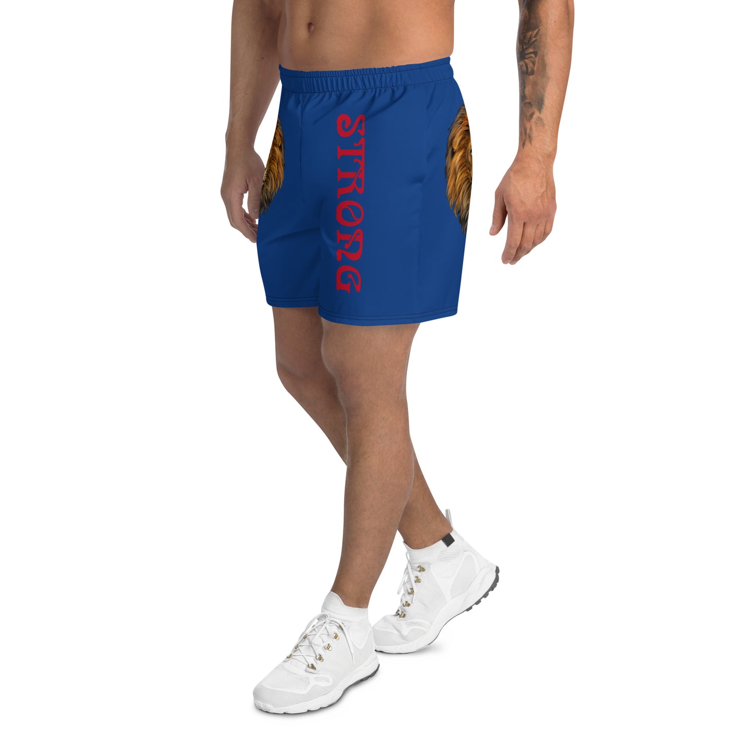 “STRONG”Blue Men's Athletic Shorts W/Red Font