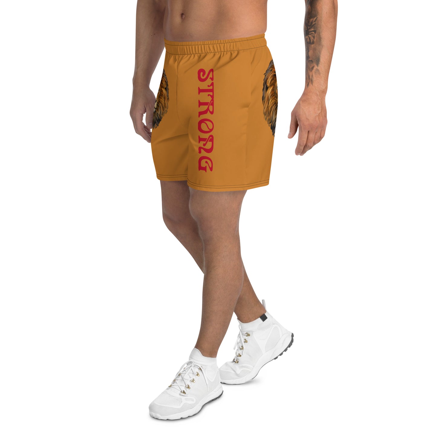 “STRONG”Bronze Men's Athletic Shorts W/Red Font