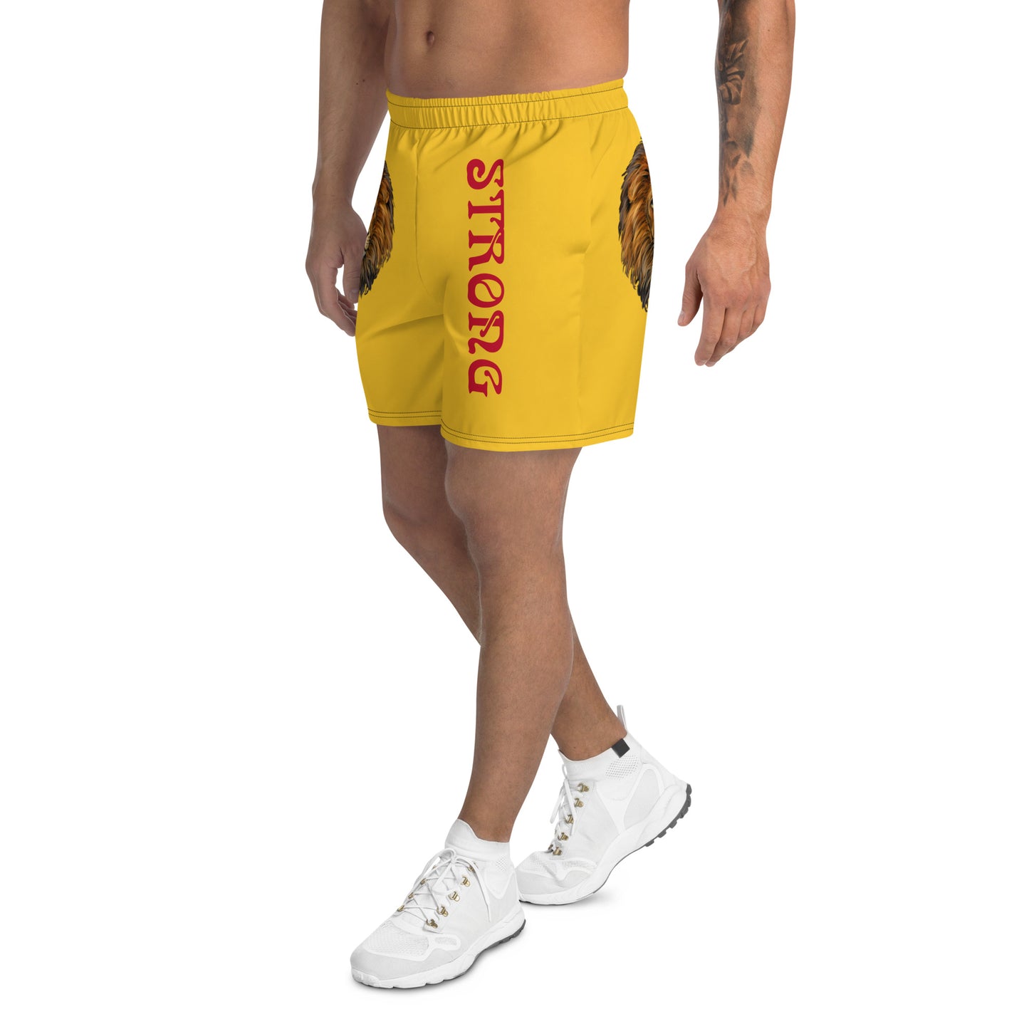 “STRONG”Yellow Men's Athletic Shorts W/Red Font