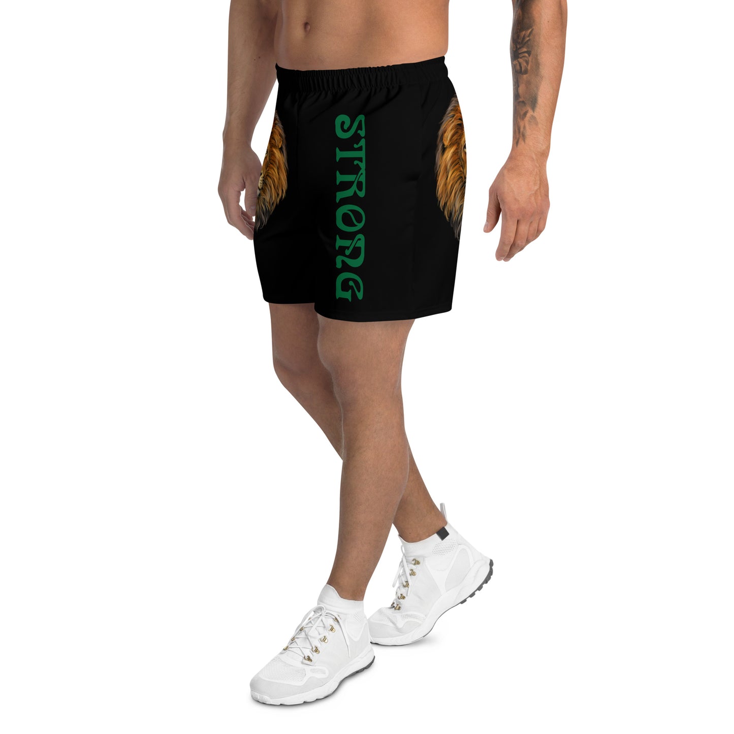 “STRONG” Black Men's Athletic Shorts W/Green Font