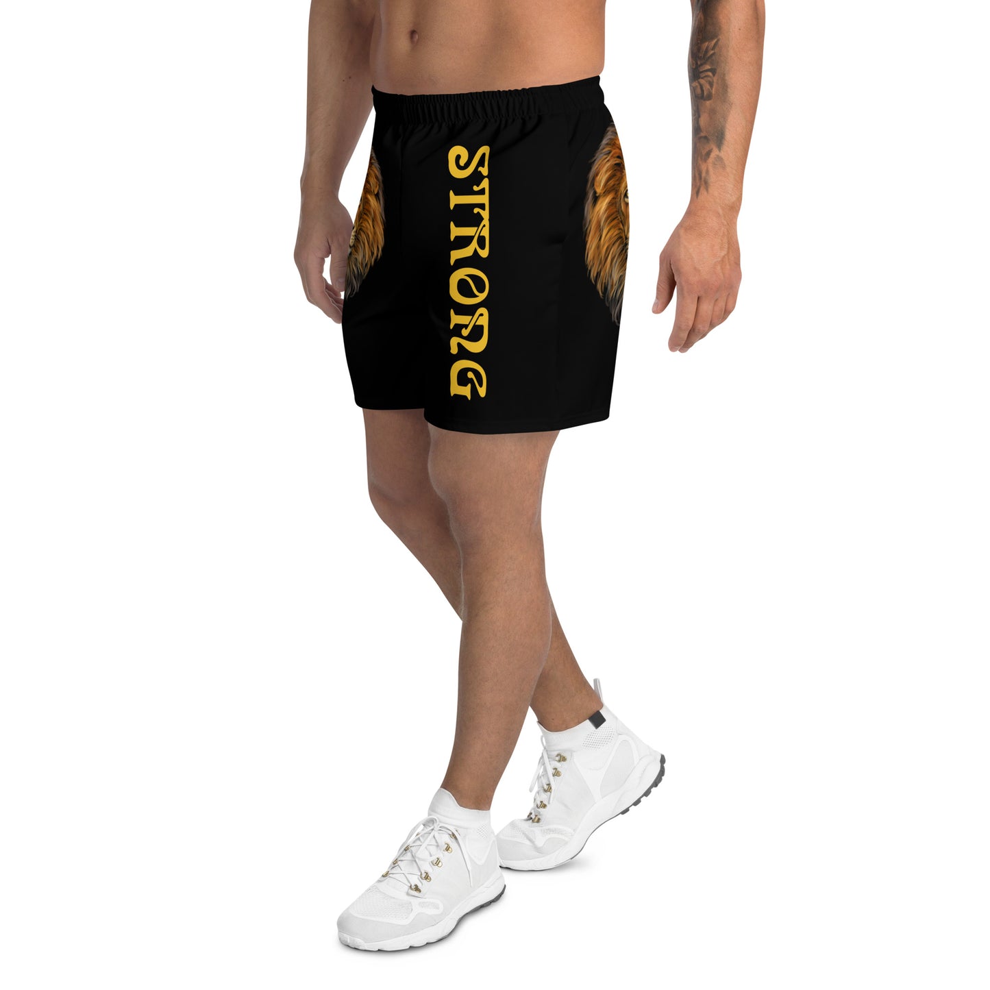 “STRONG”Black Men's Athletic Shorts W/Yellow Font