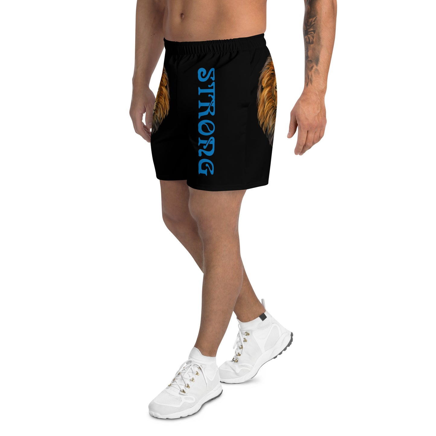 “STRONG”Black Men's Athletic Shorts W/Navy Blue Font