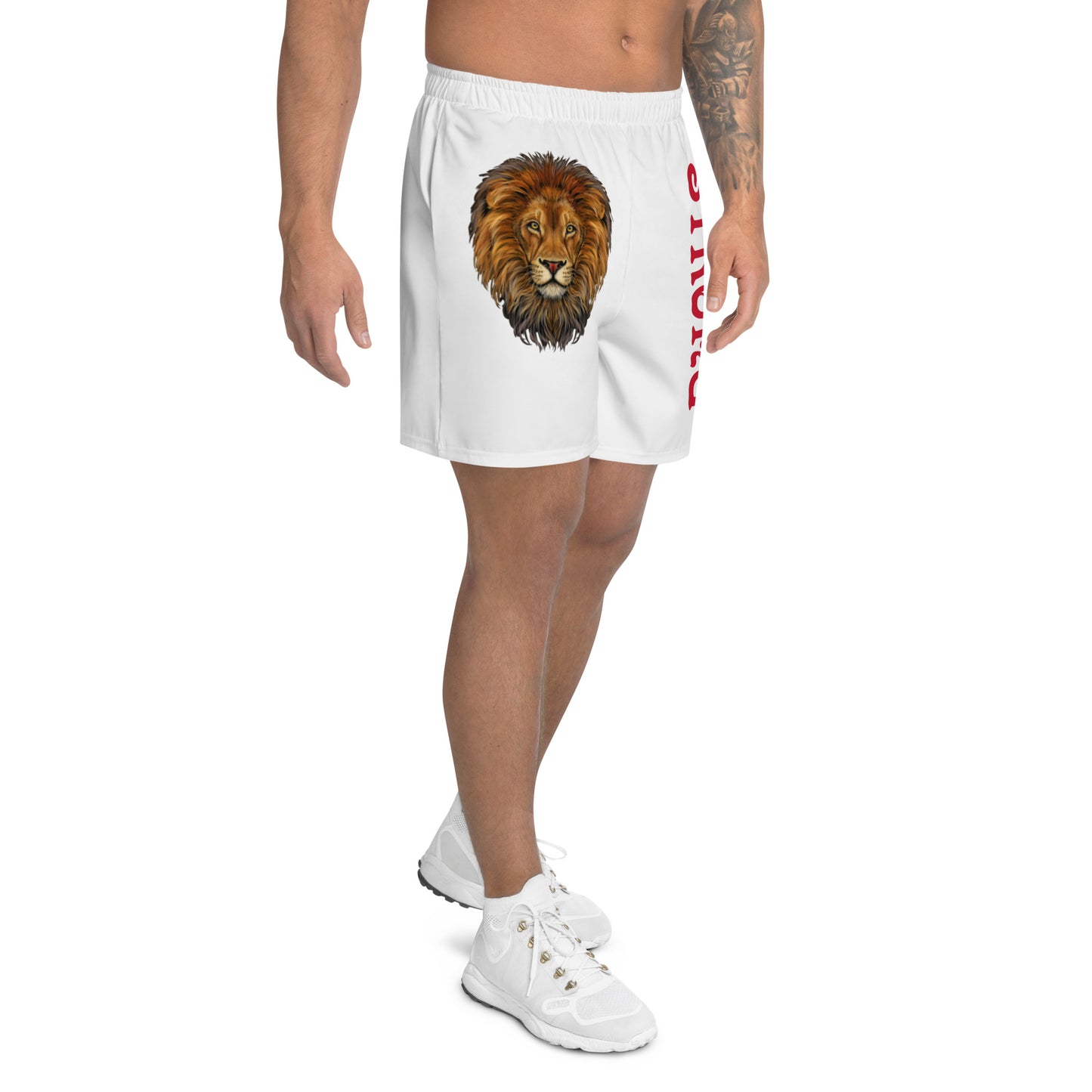 “STRONG” White Men's Athletic Shorts W/Red Font