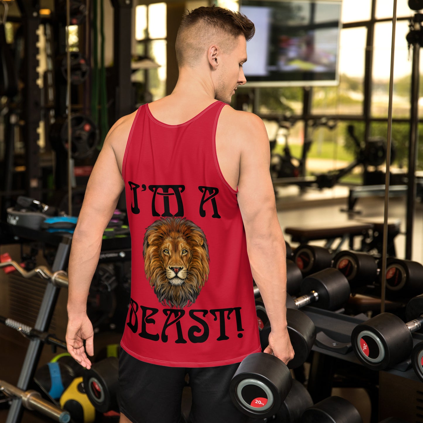 “I’M A BEAST!”Red Men’s Tank Top W/Black Font