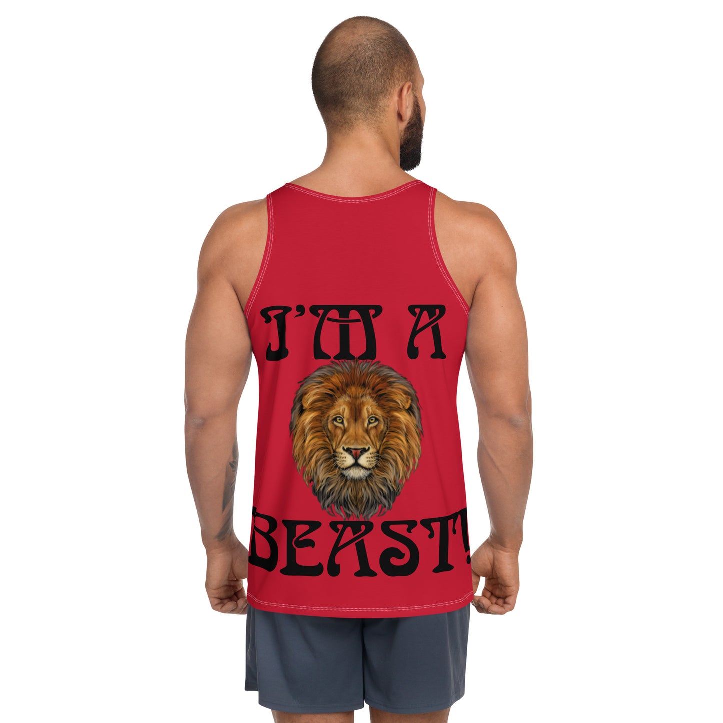 “I’M A BEAST!”Red Men’s Tank Top W/Black Font