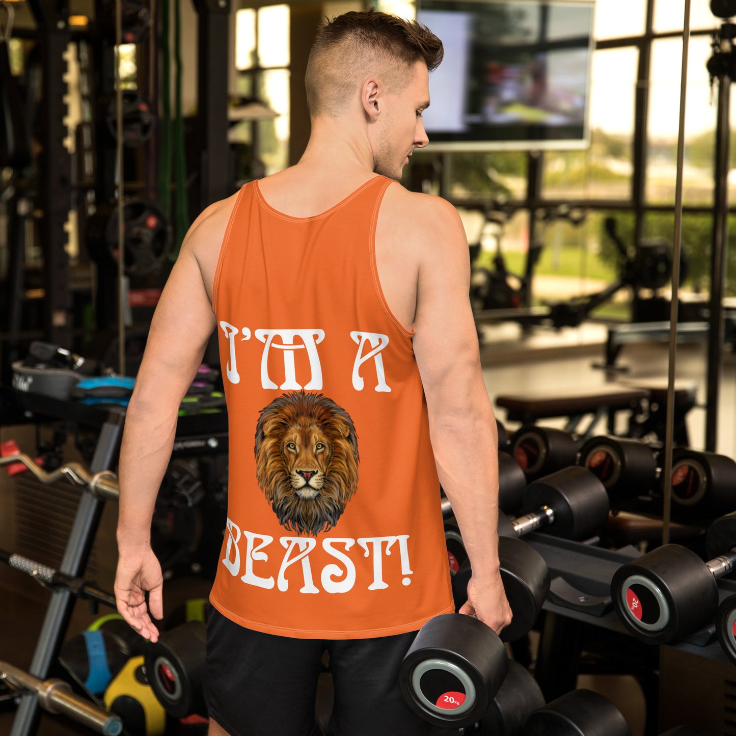 “I’M A BEAST!”Orange Men’s Tank Top W/White Font